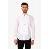 Erkek Beyaz Ata Yaka Slim Fit Piliseli Gömlek