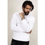 Erkek Beyaz Balıkçı Yaka Çizgili Slim Fit Örme Kazak 2100015