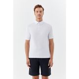 Erkek Beyaz Dar Kesim Slim Fit Pamuklu Dokuma Düğmeli Polo Yaka Tişört
