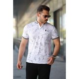 Erkek Beyaz Haki Yaprak Desenli Slim Fit Polo Yaka Tişört - 2529