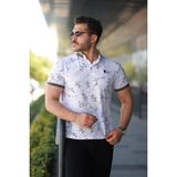 Erkek Beyaz Kahve Yaprak Desenli Slim Fit Polo Yaka Tişört - 2529 - Kahverengi