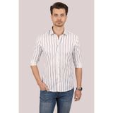 Erkek Beyaz Lacivert Çizgili Slimfit Kutulu Gömlek Beyaz - Lacivert