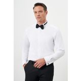 Erkek Beyaz Manşetli Düz Desen Ata Yaka Slim Fit Gömlek