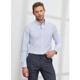 Erkek Beyaz-mavi Slim Fit Dar Kesim Gizli Düğme Yaka Baskılı Gömlek