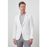 Erkek Beyaz Örme Desenli Mono Yaka Slim Fit Ceket