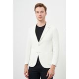 Erkek Beyaz Örme Slim Fit Torba Cep Mono Yaka Spor Ceket