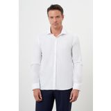 Erkek Beyaz Pamuk Baskılı Desenli İtalyan Yaka Slim Fit Gömlek