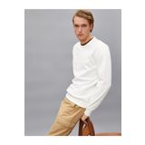 Erkek Beyaz Pamuklu Basic Bisiklet Yaka Uzun Kollu Sweatshirt