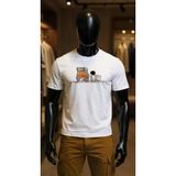 Erkek Beyaz Relaxed Fit %100 Pamuk Tişört – Nostaljik Çocuk & El Arabası Baskılı