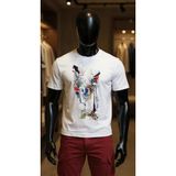 Erkek Beyaz Relaxed Fit %100 Pamuk Tişört – Sokak İllüstrasyonu & Lamba Baskılı