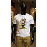 Erkek Beyaz Relaxed Fit %100 Pamuk Tişört – Suluboya Ağaç Ev (Treehouse) Baskılı