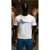 Erkek Beyaz Relaxed Fit %100 Pamuk Tişört – Suluboya Ağaç & Yansıma Baskılı