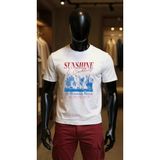 Erkek Beyaz Relaxed Fit %100 Pamuk Tişört – ''Sunshine & Cocktails'' Vintage Plaj Baskılı