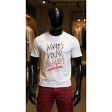 Erkek Beyaz Relaxed Fit %100 Pamuk Tişört – “What’s Your Problem?” Karakalem Tipografi Baskılı