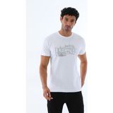 Erkek Beyaz Renk Amerikan Pike Kumaş Bisiklet Yaka Yazı Baskılı Kısa Kol T-shirt - 138