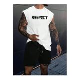 Erkek Beyaz Respect Baskılı Kolsuz T-shirt Şort Takım