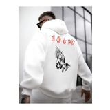 Erkek Beyaz Sırt God We Trust Baskılı Kapüşonlu Sweatshirt