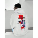 Erkek Beyaz Sırt Gül Baskılı Kapüşonlu Sweatshirt
