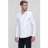 Erkek Beyaz Slim Fit Dar Kesim Düz Sert Yaka Uzun Kollu Gömlek