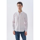 Erkek Beyaz Slim Fit Uzun Kollu Keten Gömlek