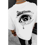 Erkek Beyaz Stay Göz Baskılı Oversize T-shirt