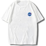 Erkek Beyaz T-Shirt Nasa Logo Baskılı Oversize Tişört