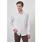 Erkek Beyaz Trend Çizgili Slim Fit İtalyan Yaka Gömlek