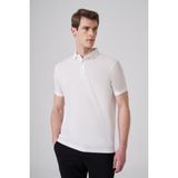 Erkek Beyaz Trend Jakarlı Polo Yaka Dinamik Fit T-shirt