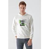 Erkek Beyaz Trend Kapüşonlu Sweat-Shirt