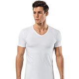 Erkek Beyaz V Yaka Kısa Kollu Bambu T-Shirt Atlet (Beyaz/L)