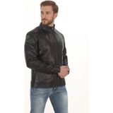 Erkek Biker Ruhuna Uygun Slim Fit Derimont Erkek Hakiki Kuzu Derisi Mont Siyah Fermuarlı Ceket - 5XL