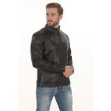 Erkek Biker Ruhuna Uygun Slim Fit Derimont Erkek Hakiki Kuzu Derisi Mont Siyah Fermuarlı Ceket