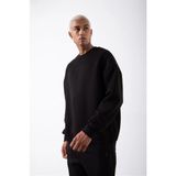 Erkek Bisikilet Yaka 3 İplik Pamuklu Sweatshirt - Siyah