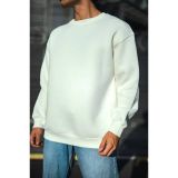 Erkek Bisiklet Yaka 3 İplik Pamuklu Basic Sweatshirt - Beyaz