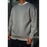 Erkek Bisiklet Yaka 3 İplik Pamuklu Basic Sweatshirt - Boyalı Gri