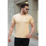 Erkek Bisiklet Yaka Arma Detaylı Basic Kısa Kollu Tişört - Sarı - 2XL