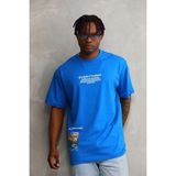 Erkek Bisiklet Yaka Baskılı Oversize T-Shirt - Mavi - 2XL