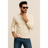 Erkek Bisiklet Yaka Bej Body %100 Pamuk Uzun Kollu Tişört Erkek Düz T-Shirt - 0 Siyah