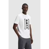 Erkek Bisiklet Yaka Boss Yazı Desen Kısa Kol Rahat Kesim Beyaz T-Shirt 50543905-100 - 3XL