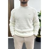 Erkek Bisiklet Yaka Buklet Kumaş Kazak Beyaz EDW419