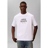 Erkek Bisiklet Yaka Calvin Klein Yazı Desenli Kısa Kollu Beyaz T-Shirt LV04RF818G-YAF - 2XL
