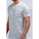 Erkek Bisiklet Yaka Cep Detaylı %100 Pamuklu Çizgili T-Shirt Gri - 26Y 4057 - 2XL