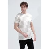 Erkek Bisiklet Yaka Cep Detaylı %100 Pamuklu Çizgili T-Shirt Taş - 26Y 4057