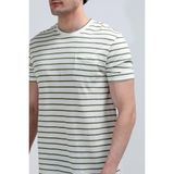 Erkek Bisiklet Yaka Cep Detaylı %100 Pamuklu Çizgili T-Shirt Yeşil - 26Y 4057 - XL