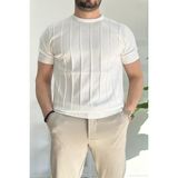 Erkek Bisiklet Yaka Desenli Tişört Beyaz Edw260 - XL
