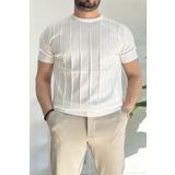 Erkek Bisiklet Yaka Desenli Tişört Beyaz Edw260