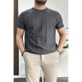 Erkek Bisiklet Yaka Desenli Tişört Füme Edw260 Füme