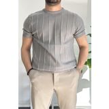 Erkek Bisiklet Yaka Desenli Tişört Gri Edw260