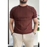 Erkek Bisiklet Yaka Desenli Tişört Kiremit Edw260