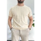 Erkek Bisiklet Yaka Desenli Tişört Krem Edw260